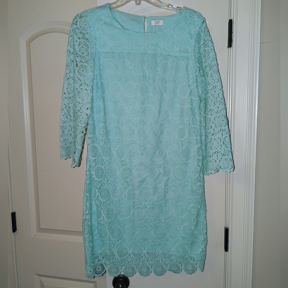 Crown & Ivy Teal Lace Sheath Dress with 3/4 Sleeves